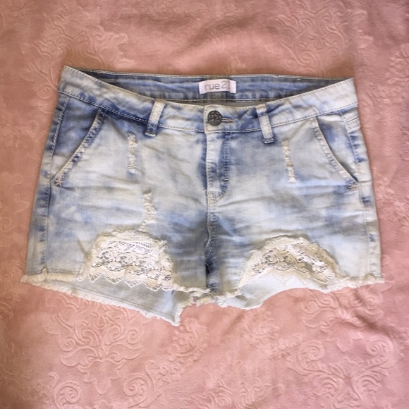 Crochet-Front Denim Shorts - Picture 2 of 5